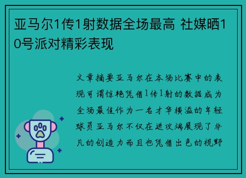 亚马尔1传1射数据全场最高 社媒晒10号派对精彩表现